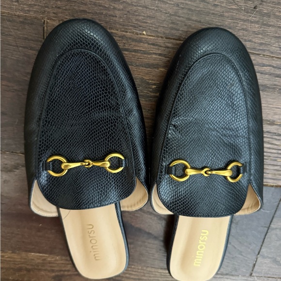 Black Mules with Gold Accent - Picture 1 of 5